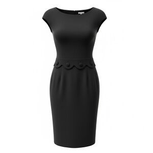 Vintage 1950s Black Linen Blend Wiggle Dress | Scalloped Button Detail